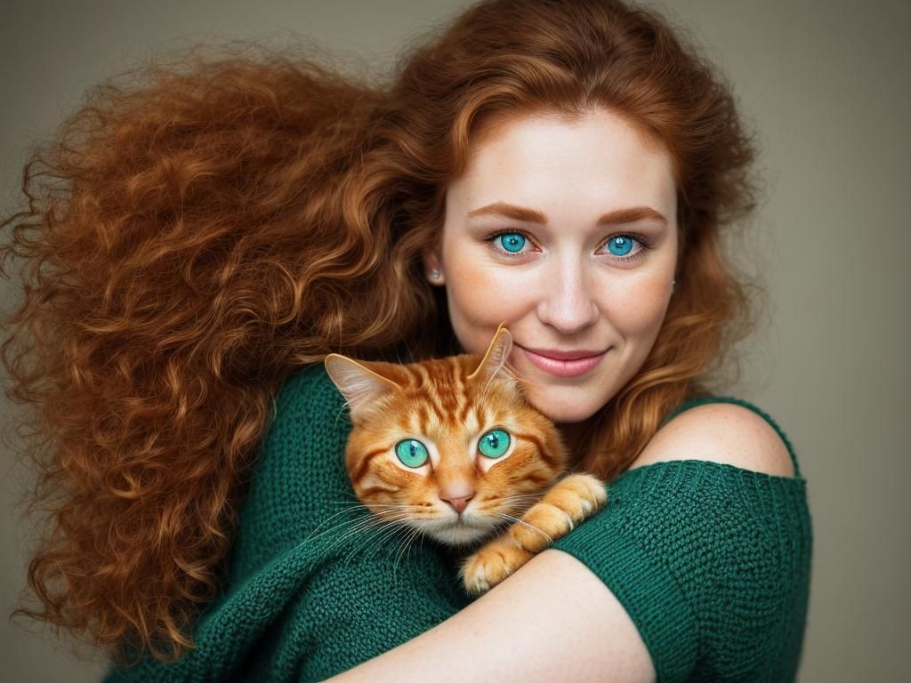 Woman Cuddling Ginger Cat: Photographic Portrait
