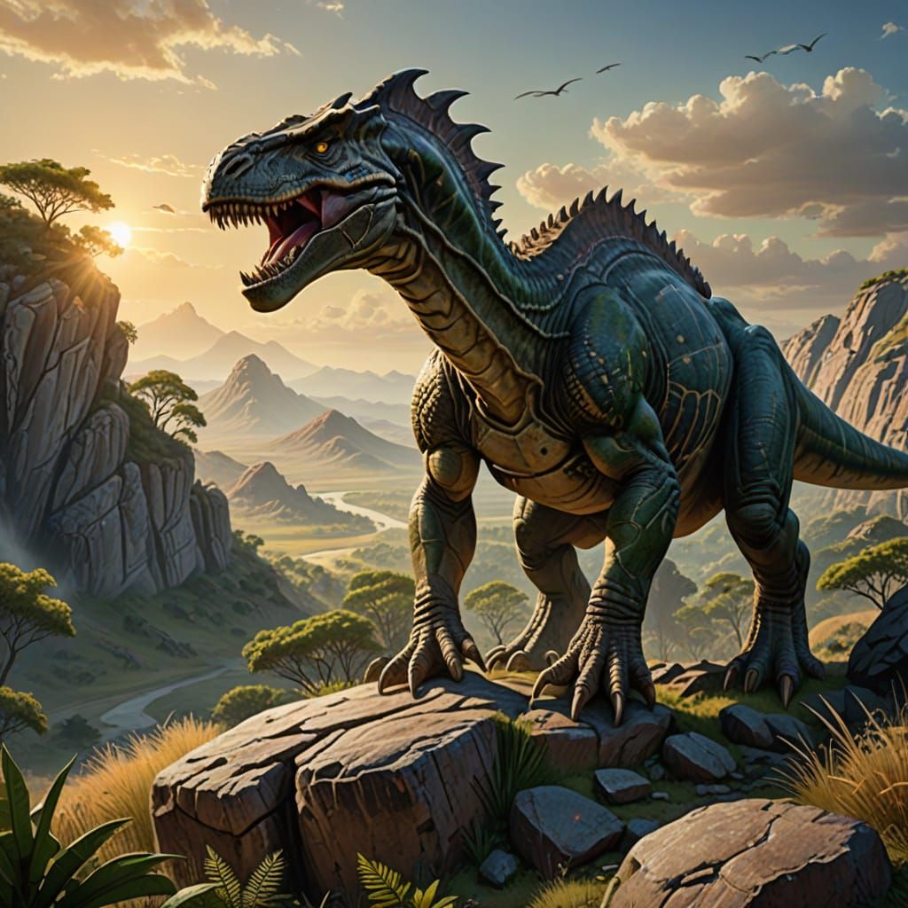 Massive Jurassic Predator Roams Ancient Landscape