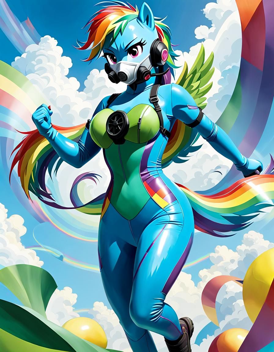 Rainbow Dash Humanoid in Cubist Art Deco Style