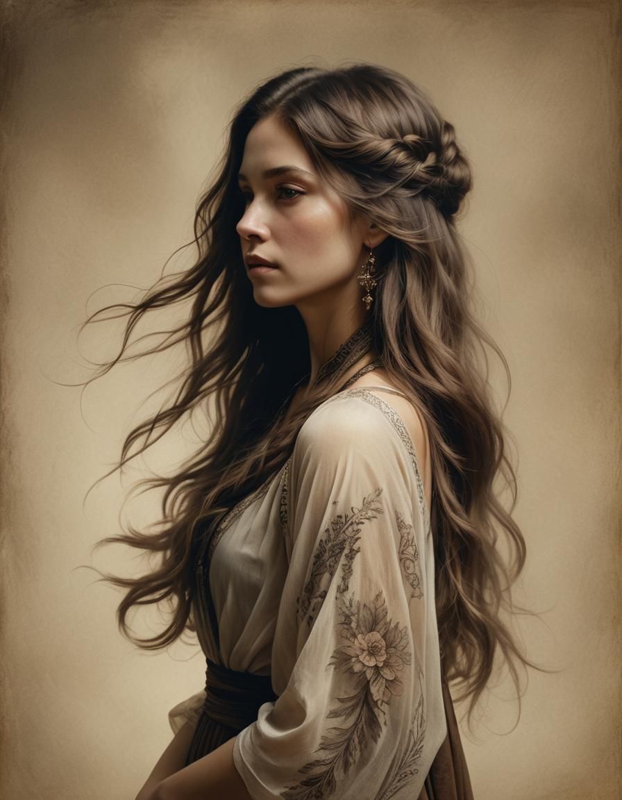 Photorealistic Portrait of Woman with Tattoos