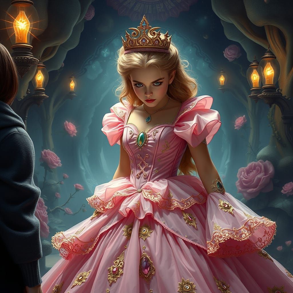 Furious Princess in Whimsical, Dreamlike Environment