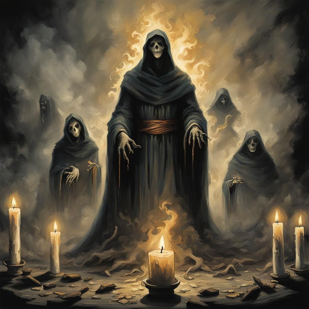 Sinister Candle Burning with Ghostly Smoke