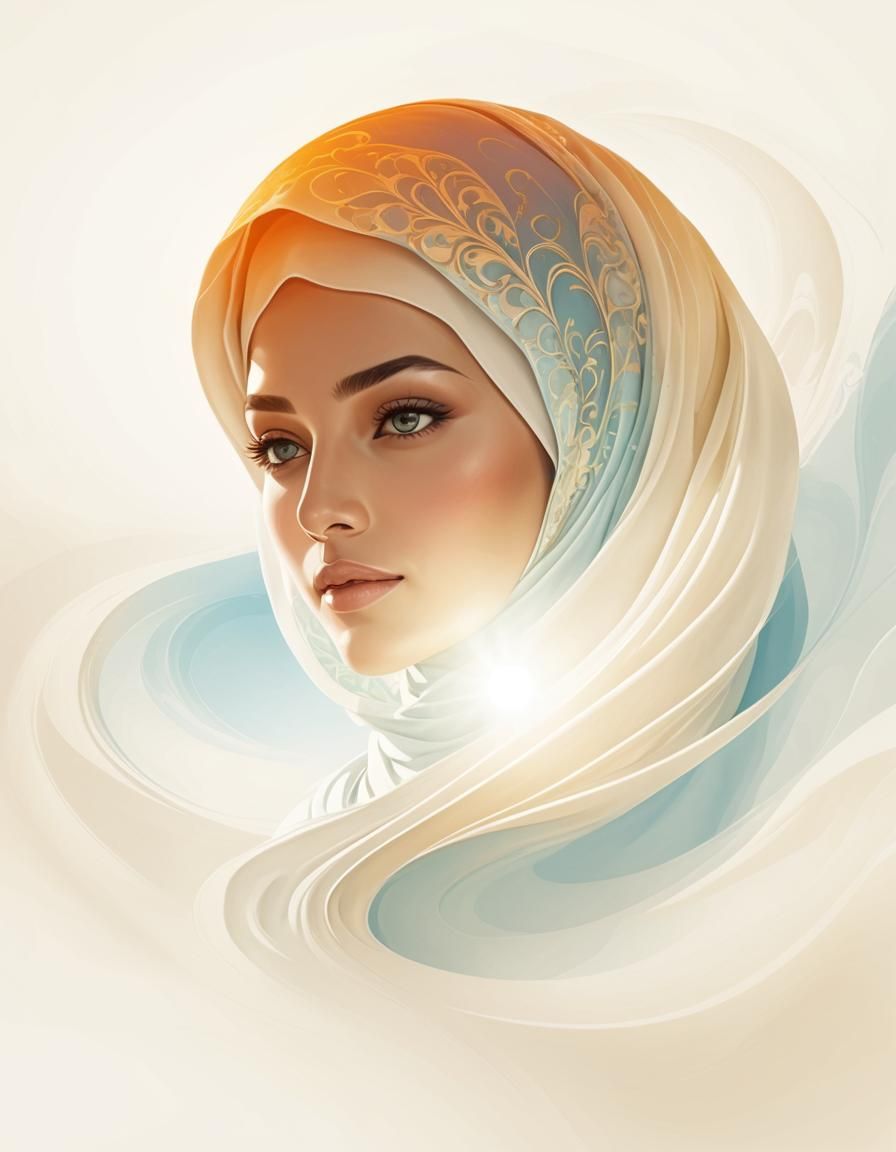 Beautiful Girl in Hijab with Abstract Fractals