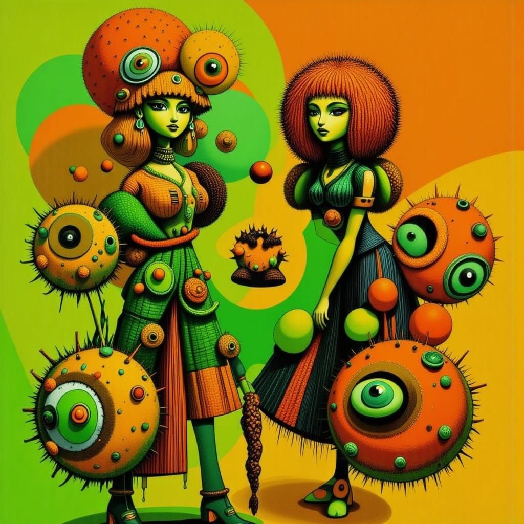 Neon Figures in Green and Orange