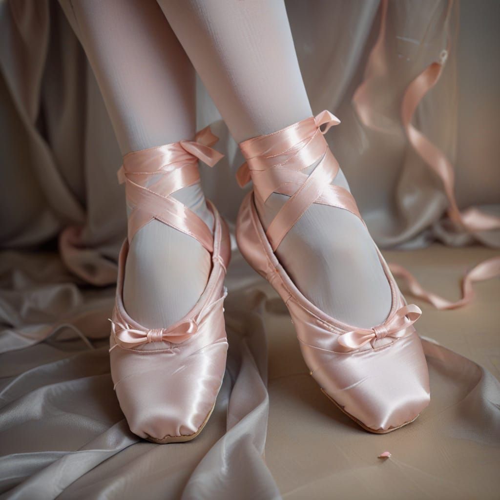 Ballet Shoes on Dress in Vibrant Oil Painting Style