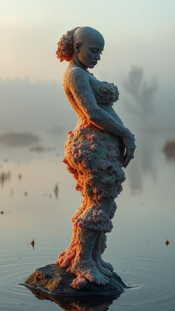 Voluptuous Mold Goddess in Dawn Swamp: Fantasy Art