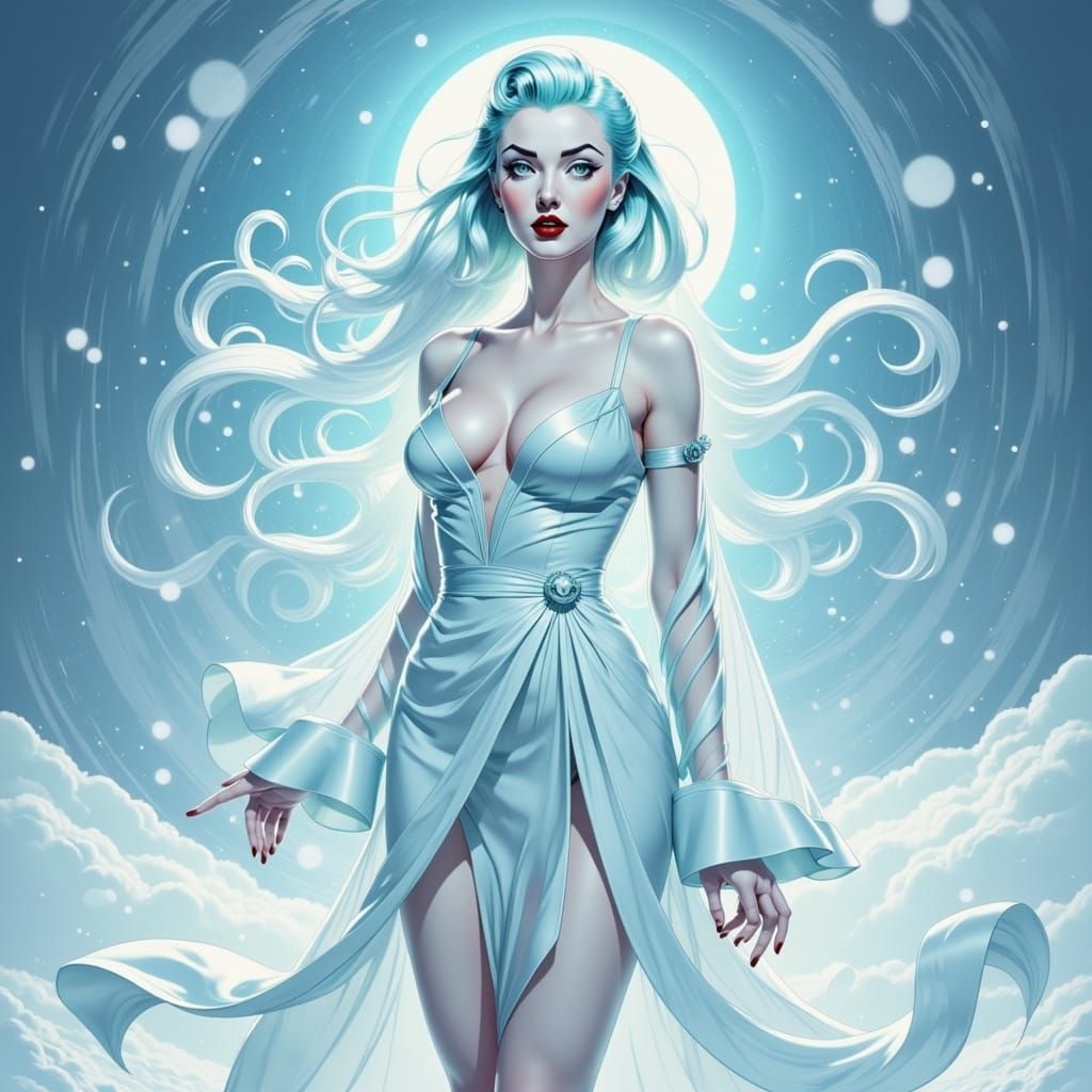 Anime White Goddess in Snowy Landscape