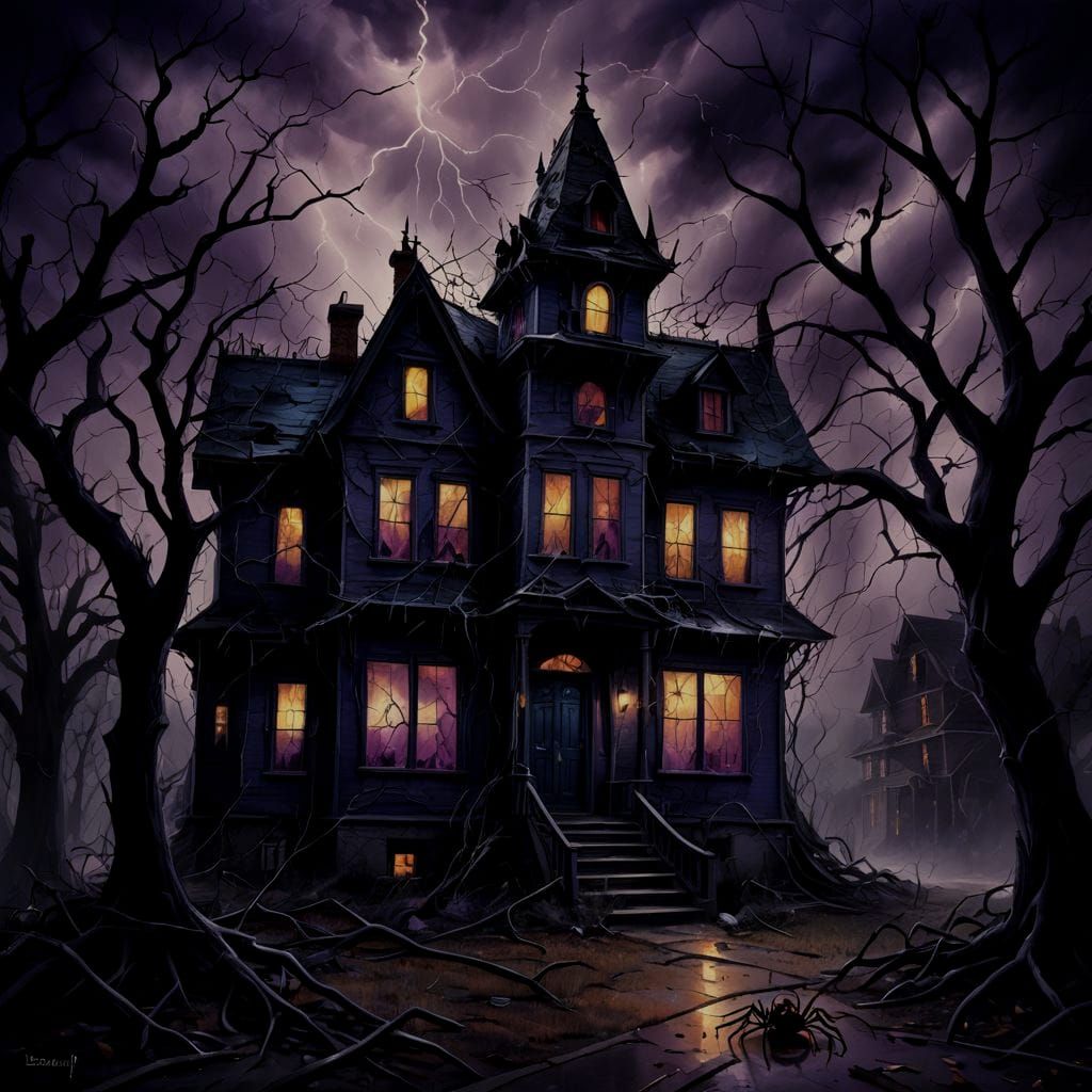 Demonic Haunted House in Abstract Style