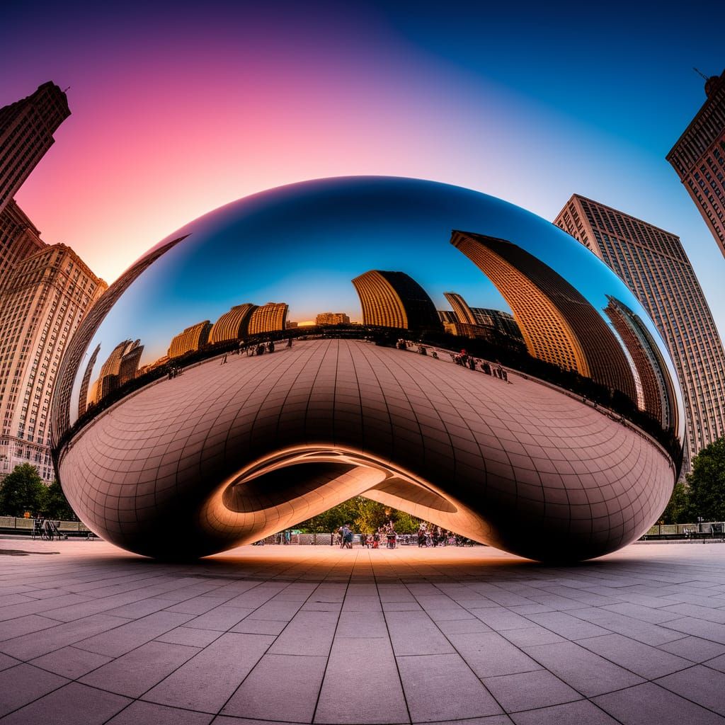 Chicago's Cloud Gate Sculpture in Millennium Park, Hyperreal...