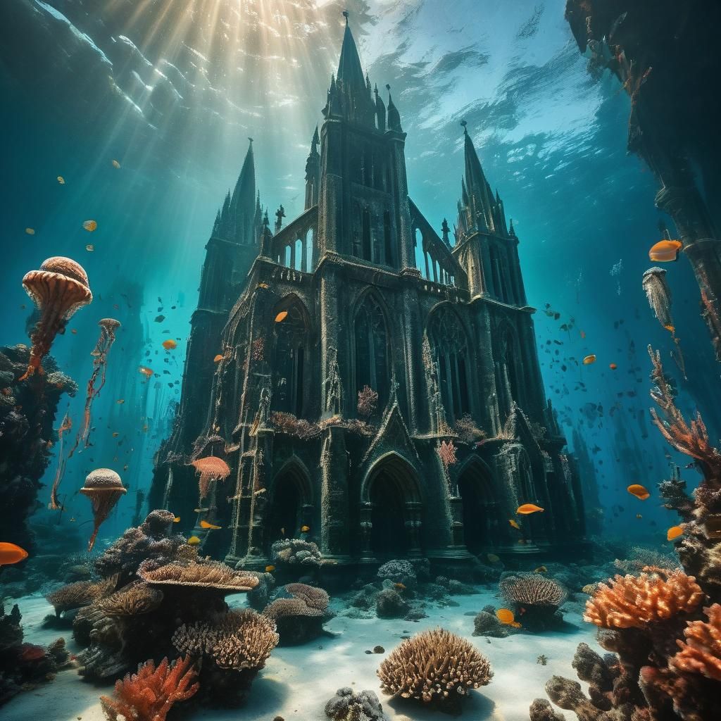 Submerged Cathedral in Ocean Depths: Underwater Photography
