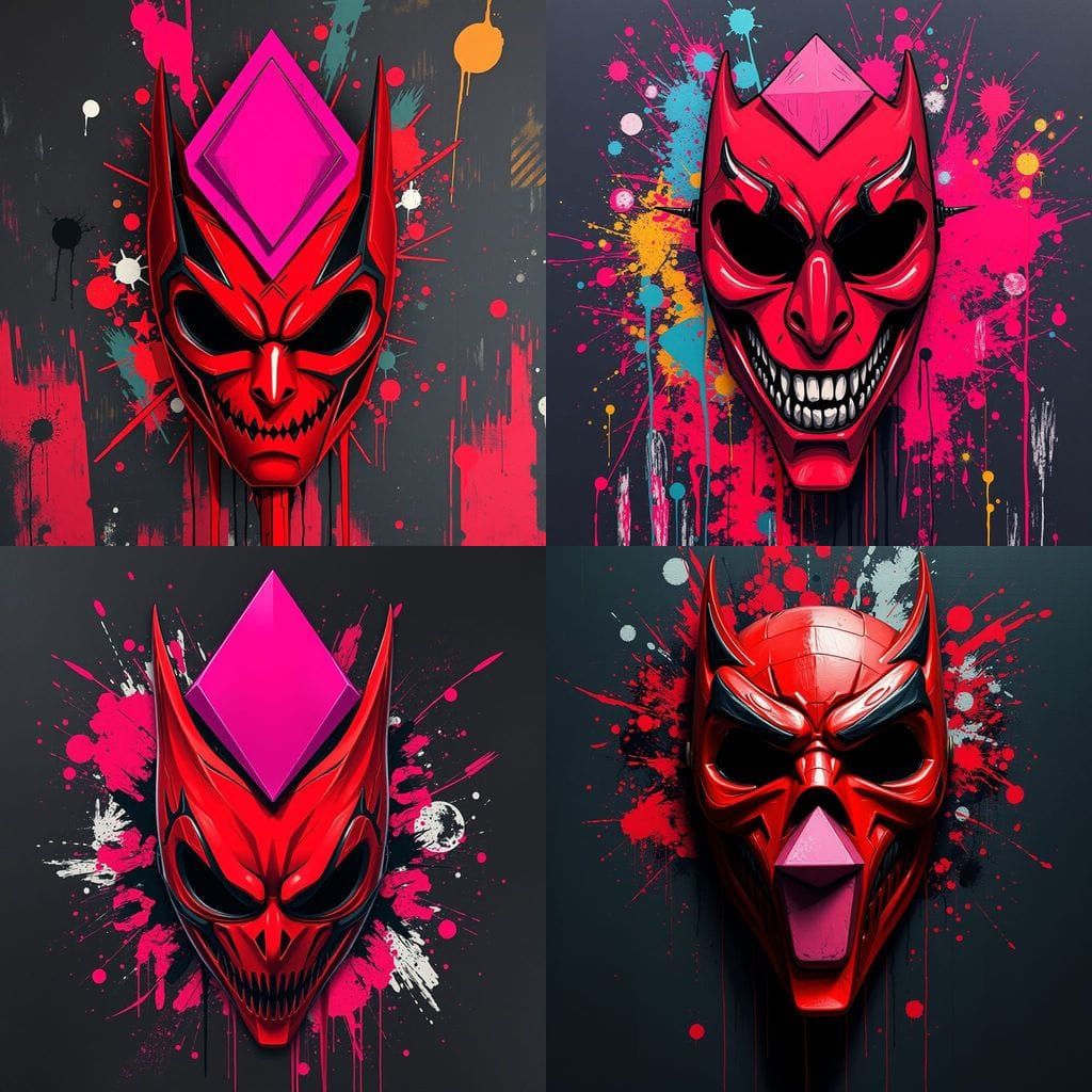 Striking Mask Amidst Vivid Paint Splatters