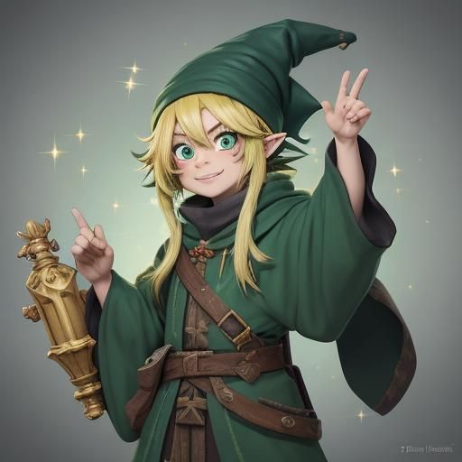 Mischievous Gnome with Pointy Hat in Anime Style