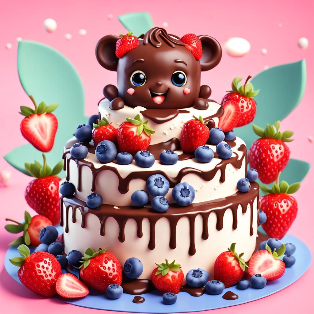 Strawberry Chocolate Cake with Chibi Characters
