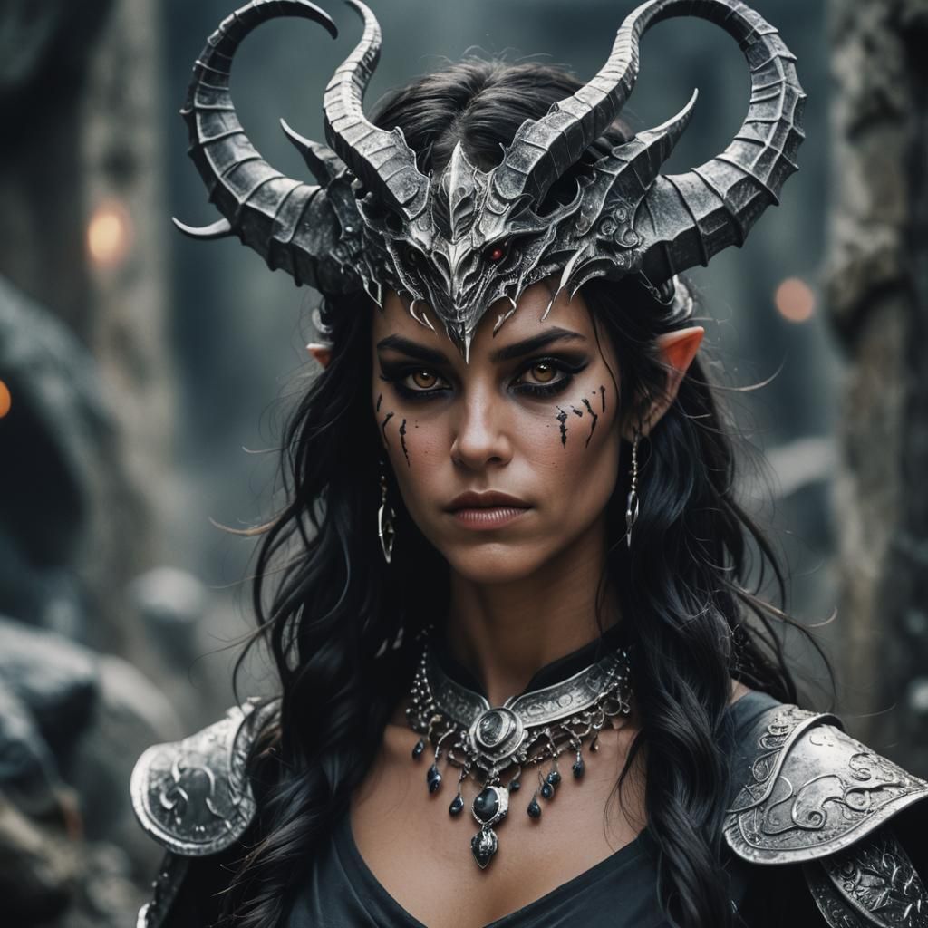 Dramatic Tiefling Portrait in Cinematic Style
