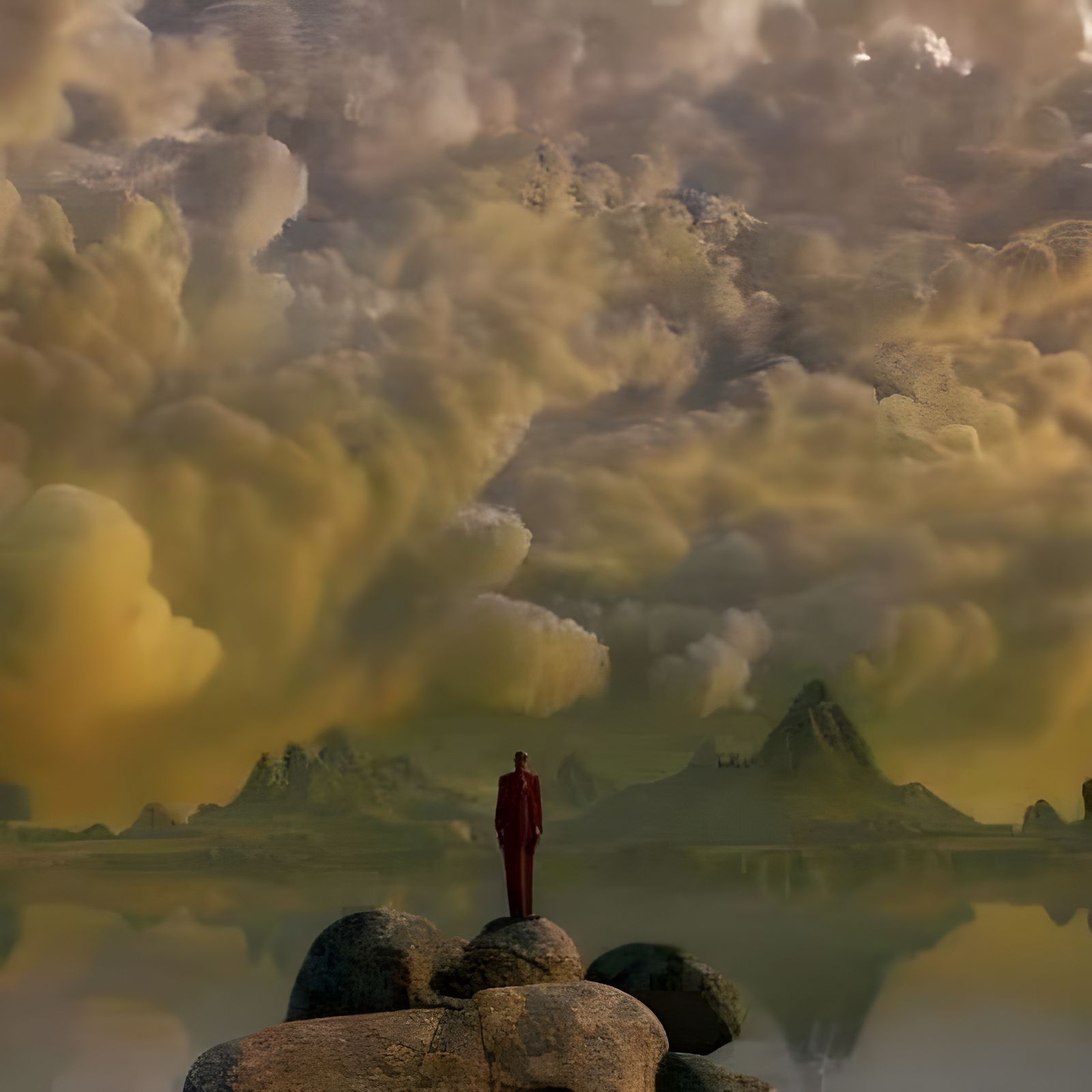 Mountains Mirrored in Lake: Digital Art Landscape