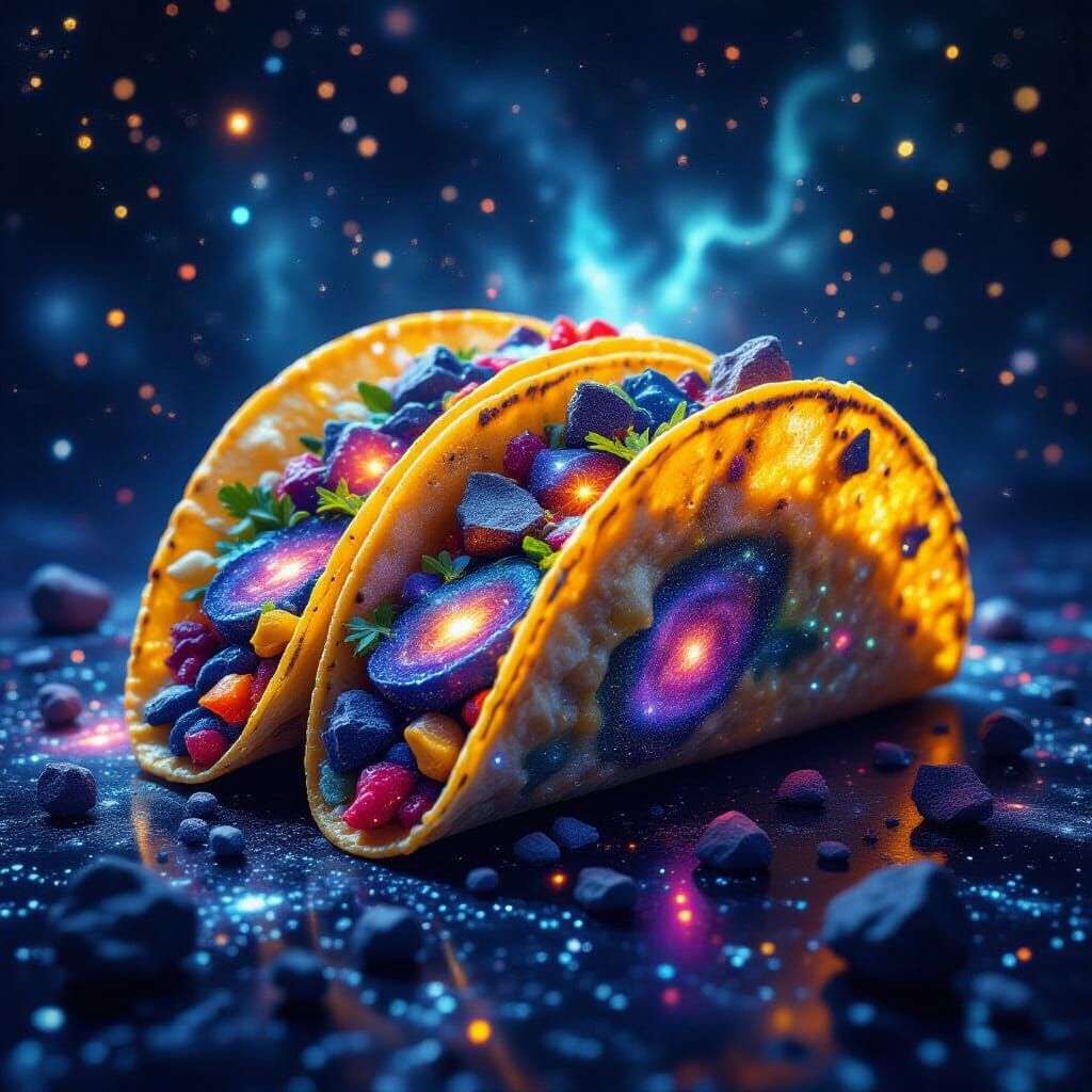 Hyperrealistic Space Nebula Tacos with Starlight