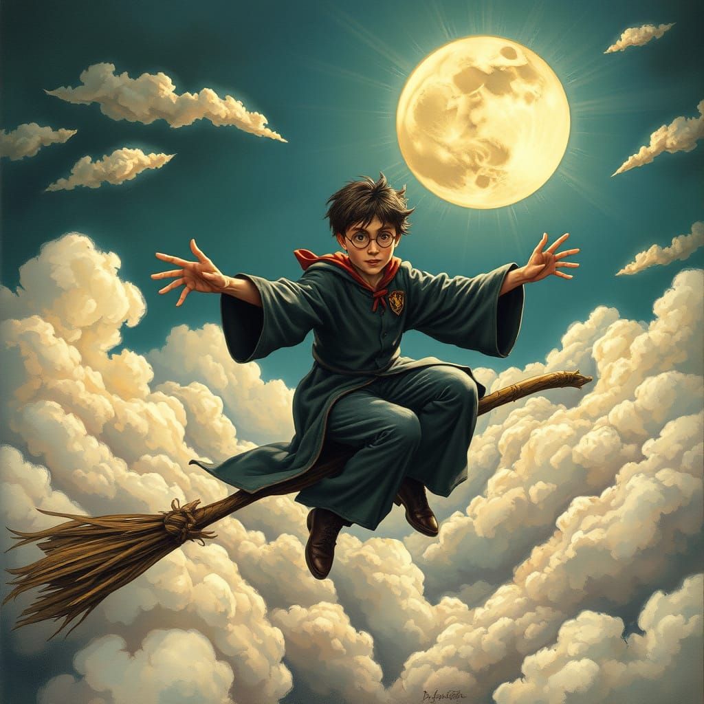 Harry Potter Soaring Through Hogwarts Sky