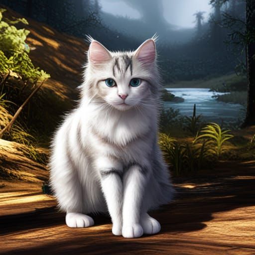 Fantasy Tabby Cat in Forest, Hyperdetailed Art