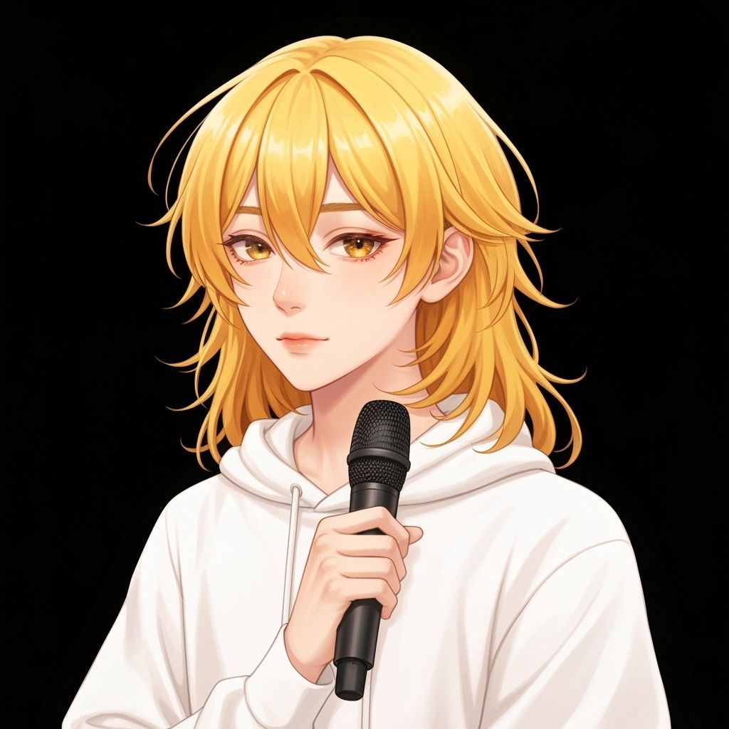 Teen Singer with Golden Hair Holds Microphone