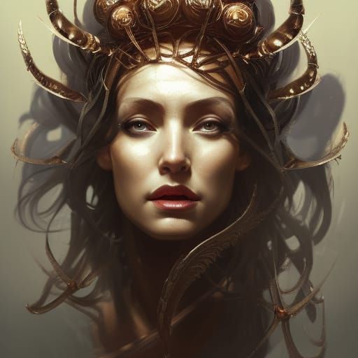 Detailed Portrait of a Spider Queen in Art Nouveau Style