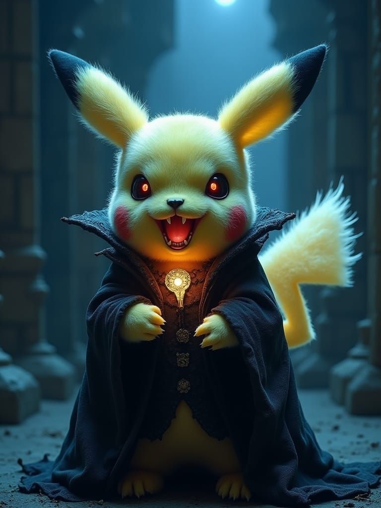 Pikachu as Vampire in Dark Tomb, Dmitry Vishnevsky Style