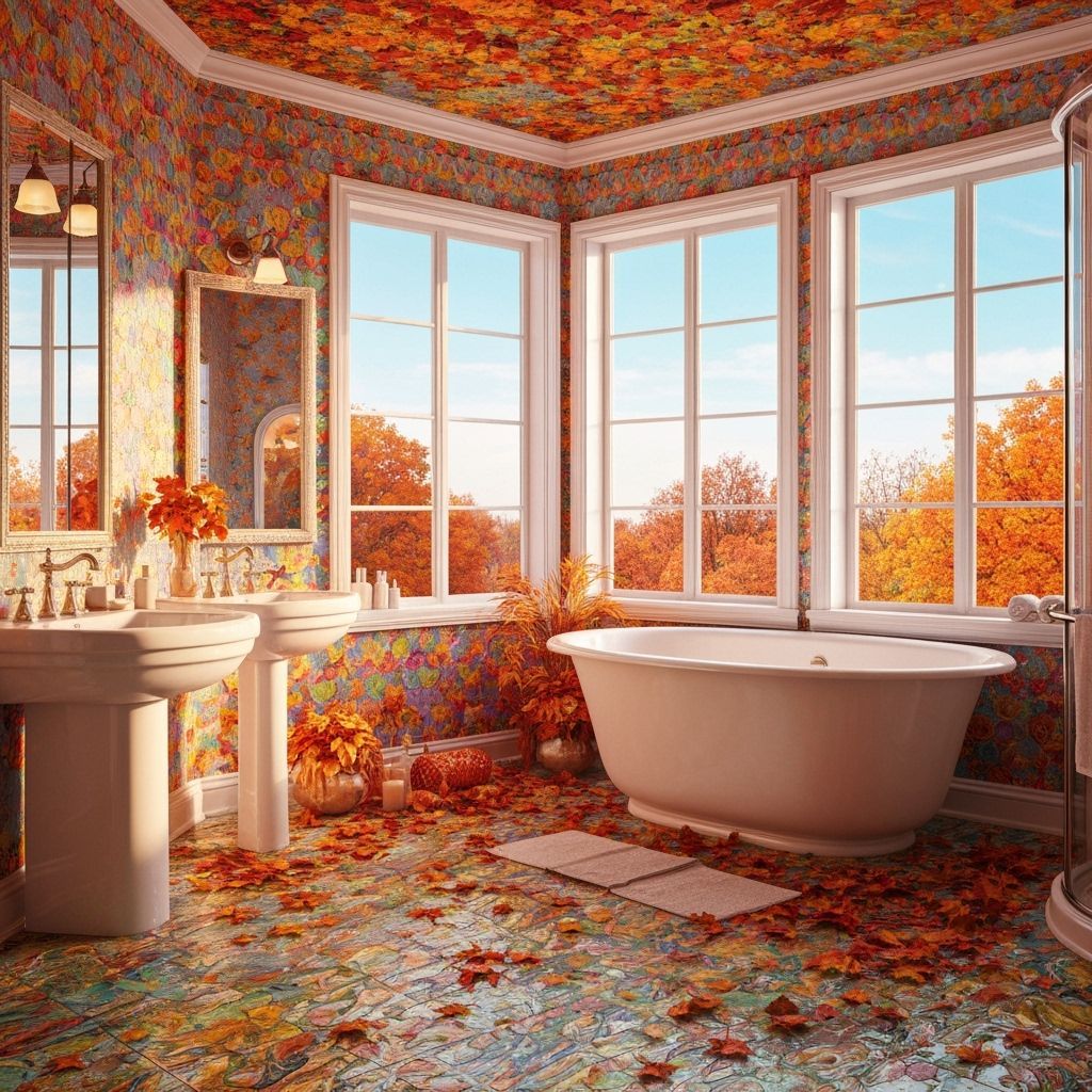 Autumn Bathroom Oasis in Surrealist 3D Style