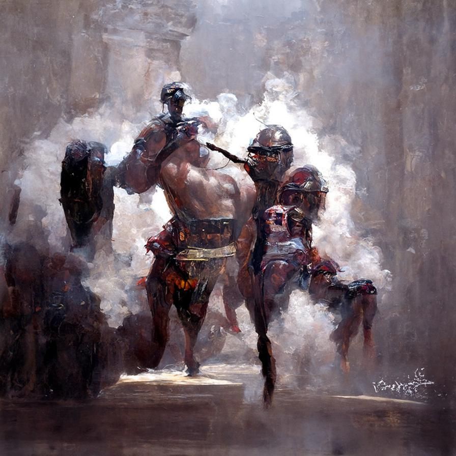 Gladiators Clash: An Oil Painting in Historical Style