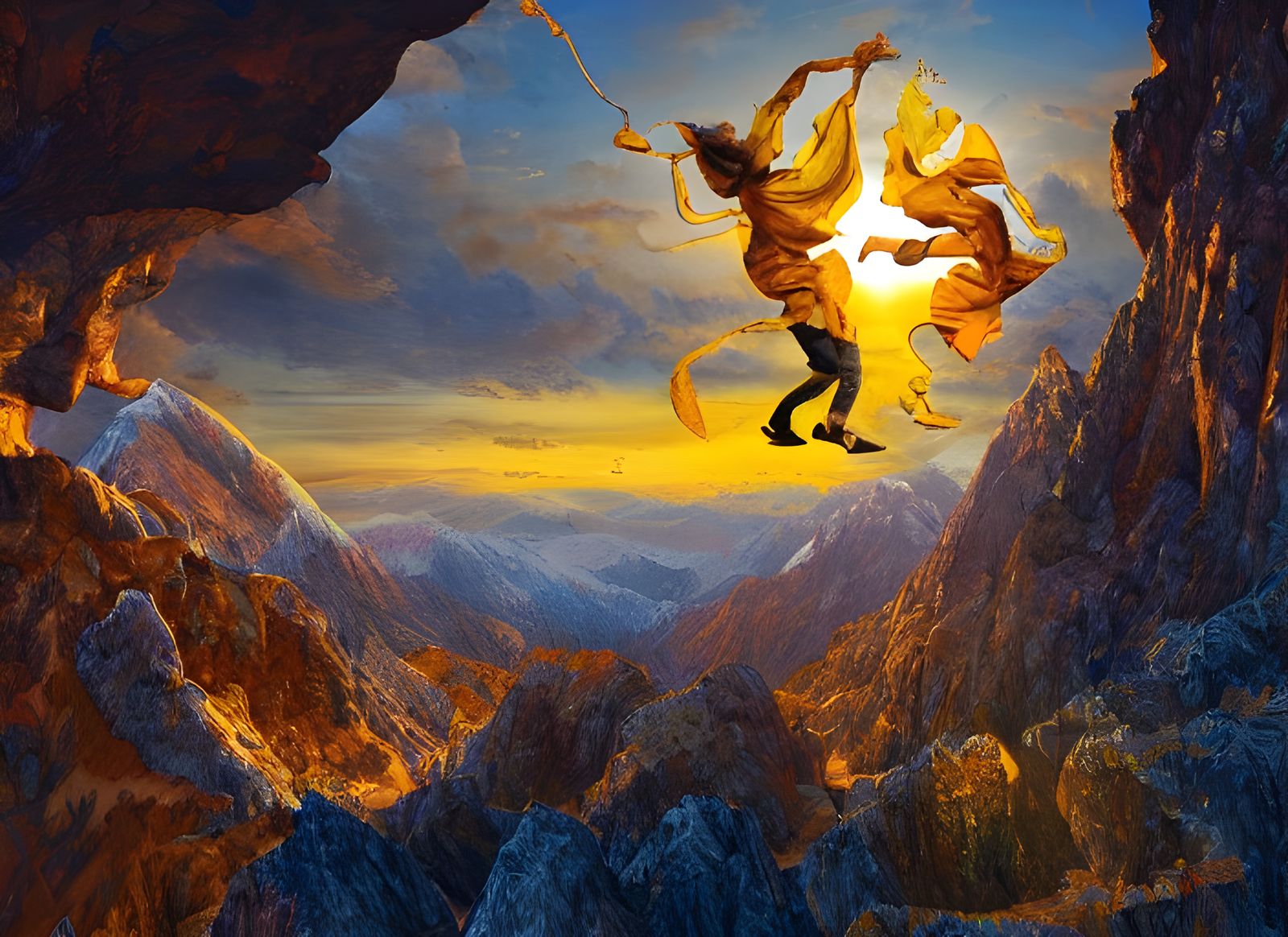 Joyful Dancer with Sunset Mountain Backdrop
