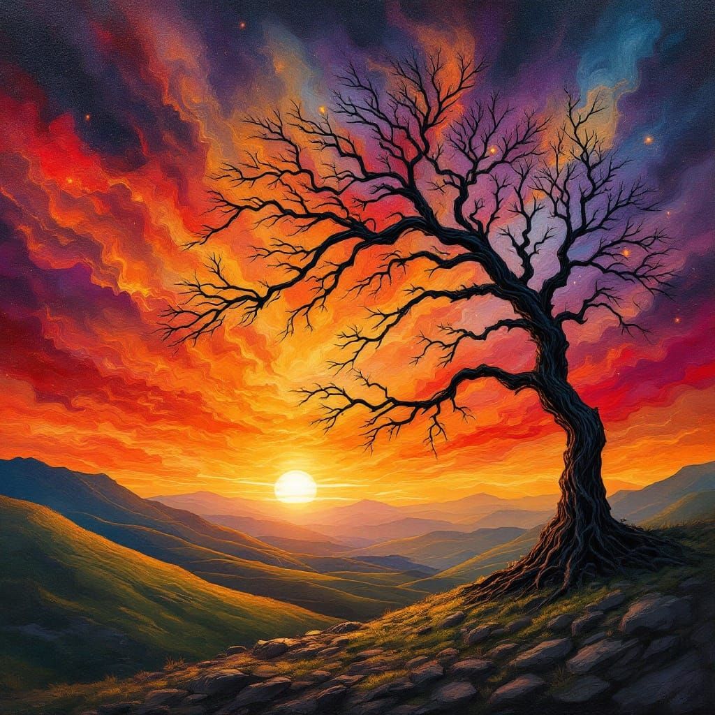 Ethereal Fairy in Swirling Sunset on Tiffany Glass