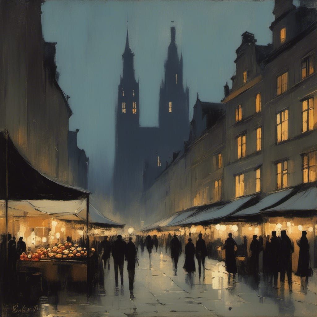 Night Scene at Brussels Market Place
