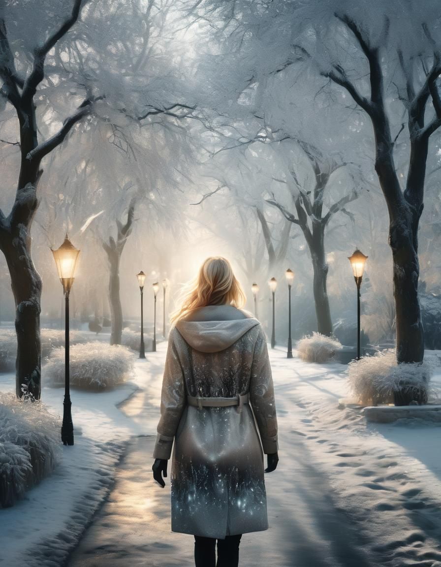 Serene Winter Wonderland with Double Exposure Effect