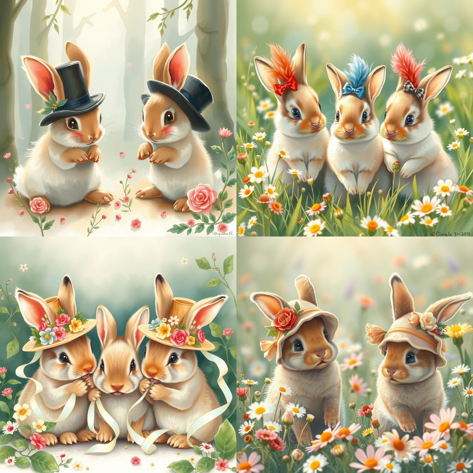Baby Bunnies Wearing Hats: An AI Creation