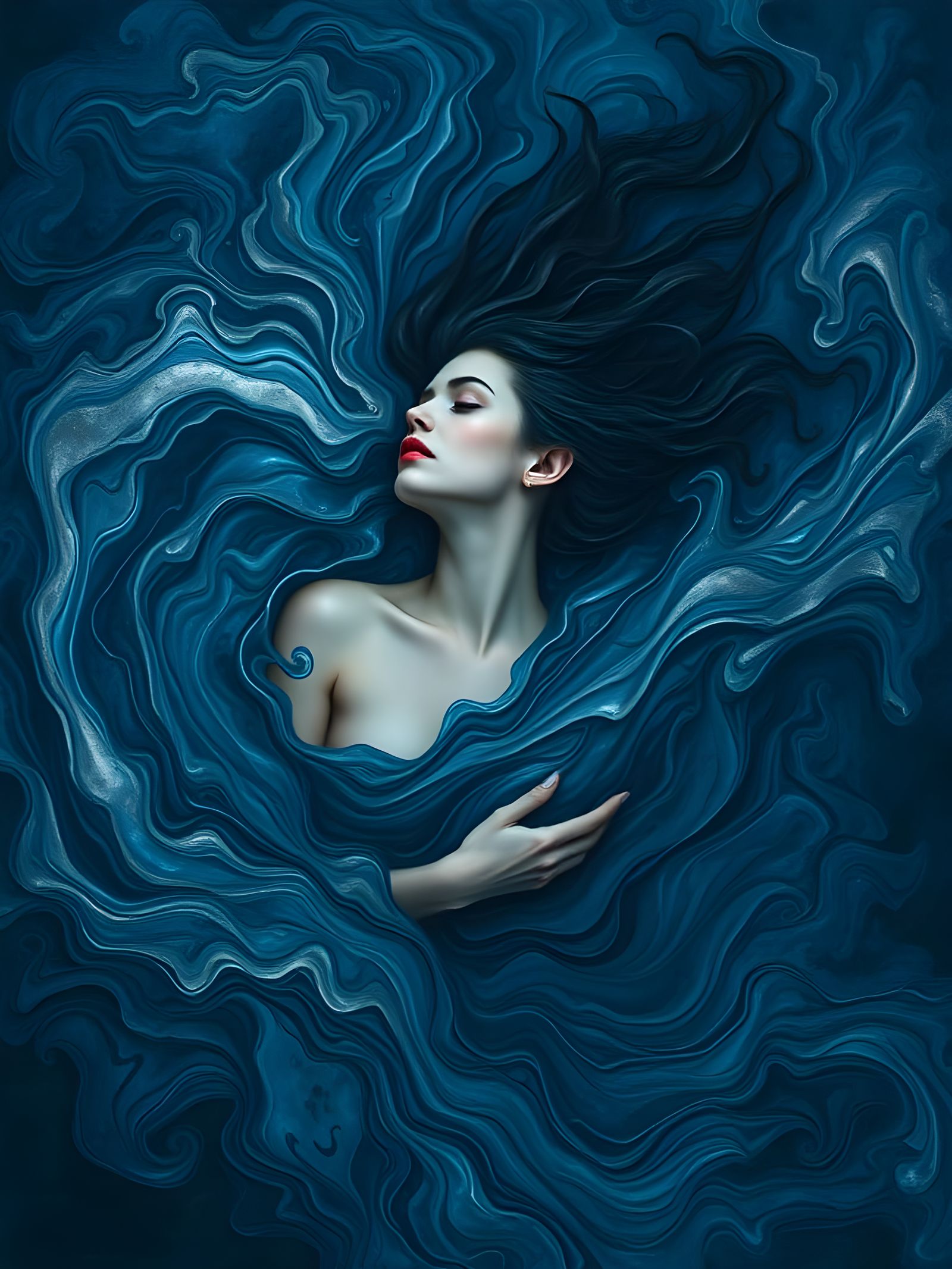 Surreal Blue and Silver Liquid Ink Patterns