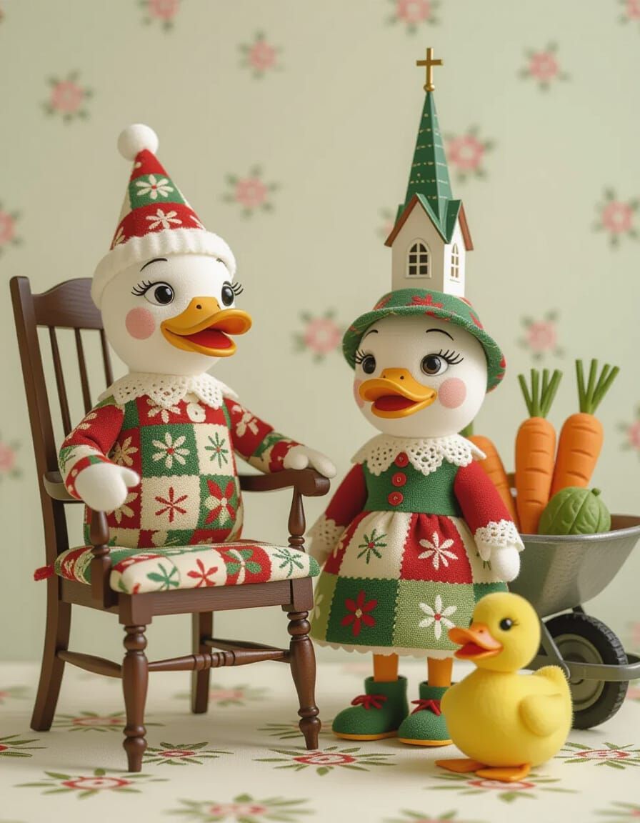 Patchwork Style Objects with Faces, Festive Duck