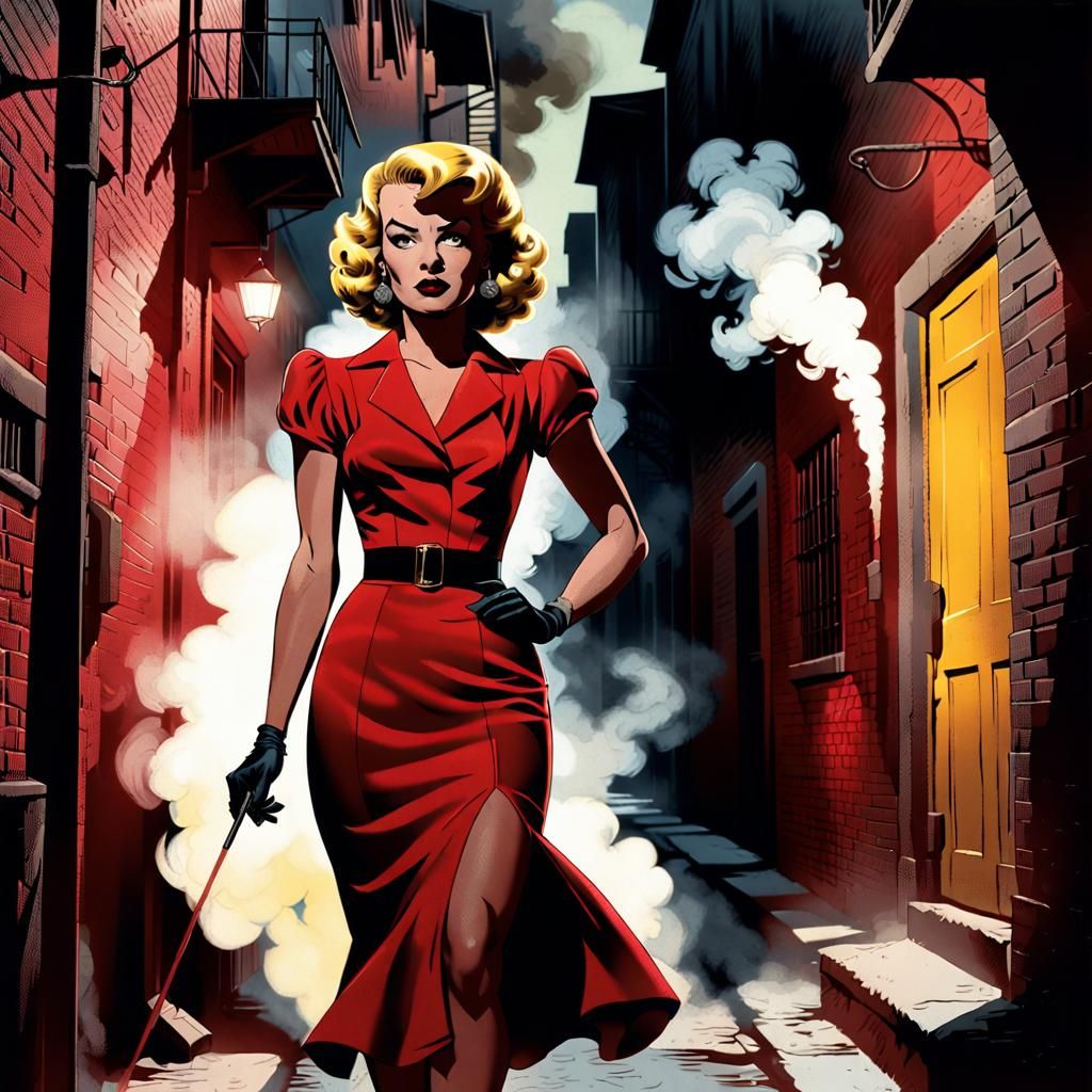 Femme Fatale in Noir Comic Book Style