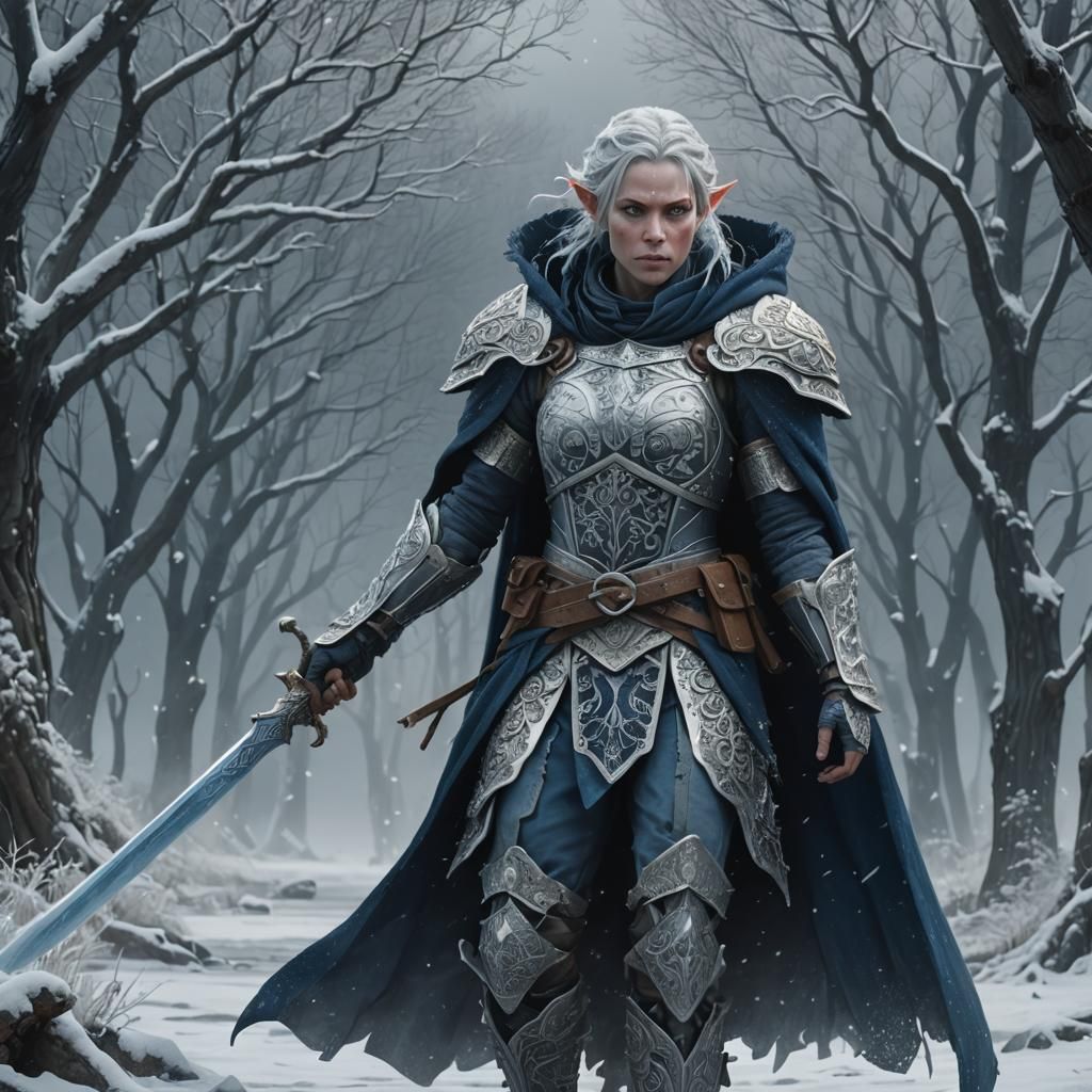 Snow Elf Warrior in Ornate Armor: Fantasy Art