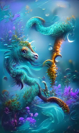 Fantastical Sea Monster in Deep Color, Detailed Art