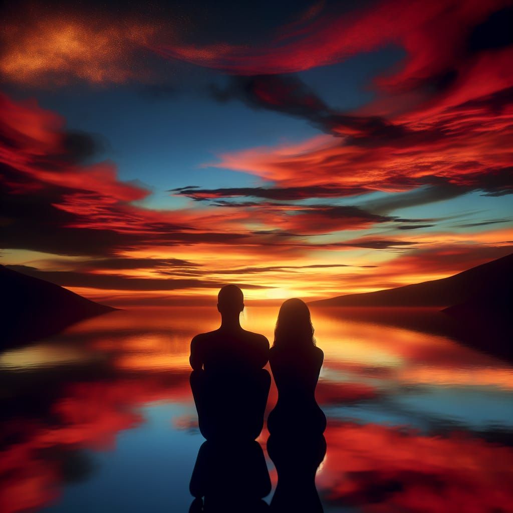 Silhouettes Gazing at a Golden Sunset