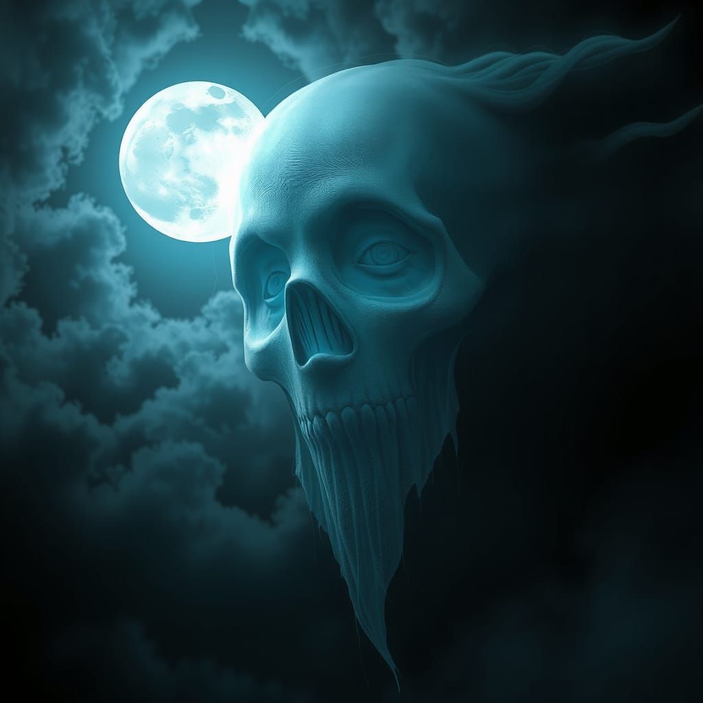 Ethereal Ghost Face in Moonlight: A Surrealist Halloween