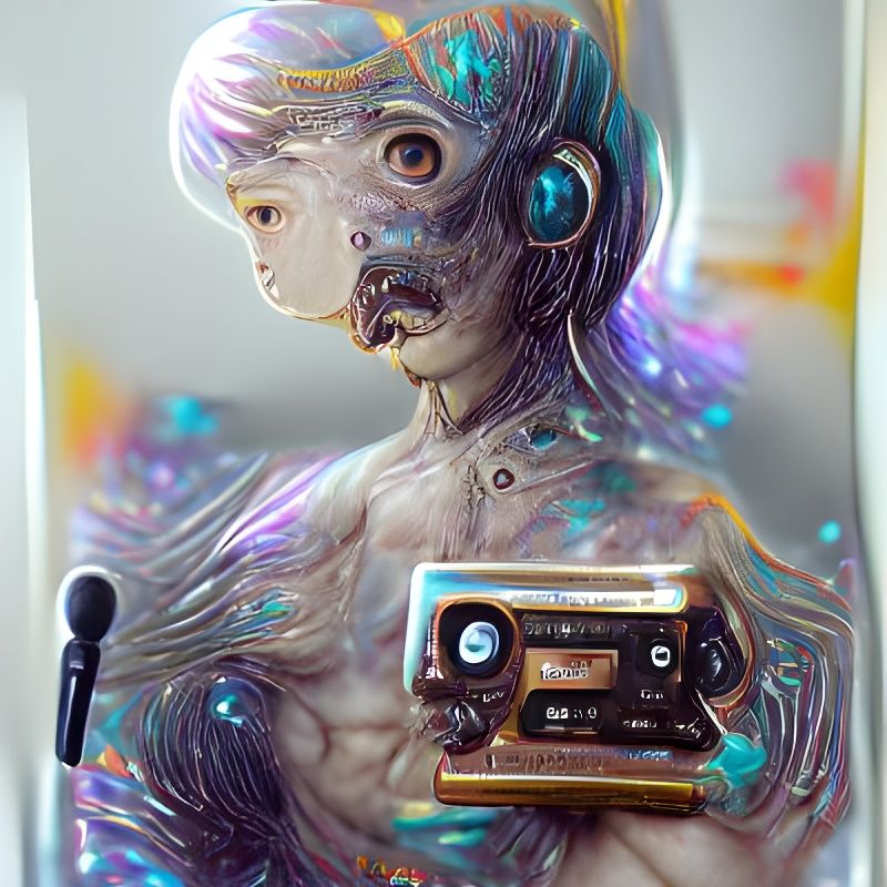 Humanoid Cassette Player in Pablo Amaringo Style