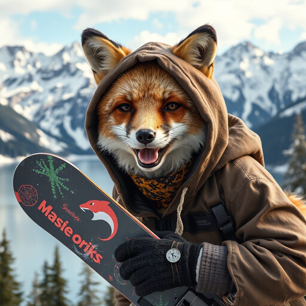 Hooded Fox Snowboarding in Swiss Alps