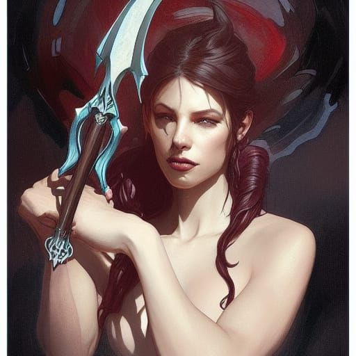 Tiefling Woman Portrait with Dagger, Detailed Art