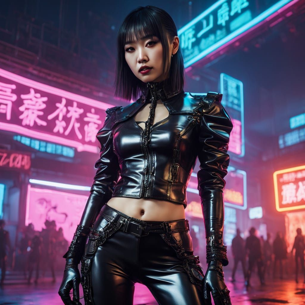 Cyberpunk Gothic Female in Neon Latex and Leather