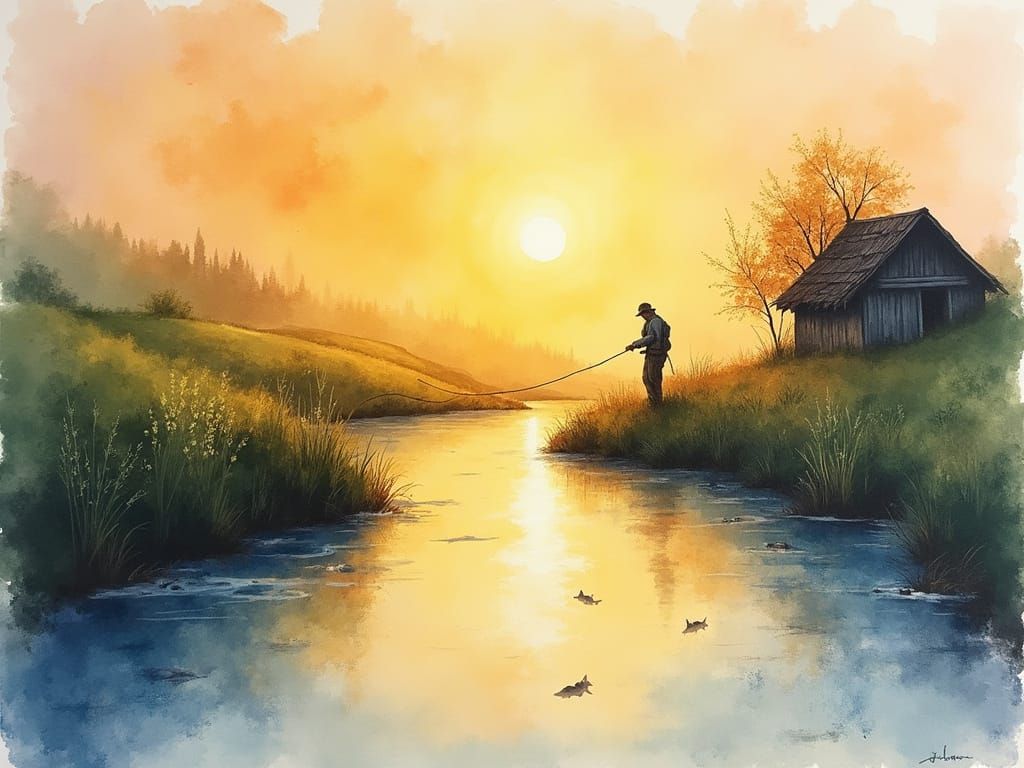 Impressionist Fisherman's Hut at Sunset