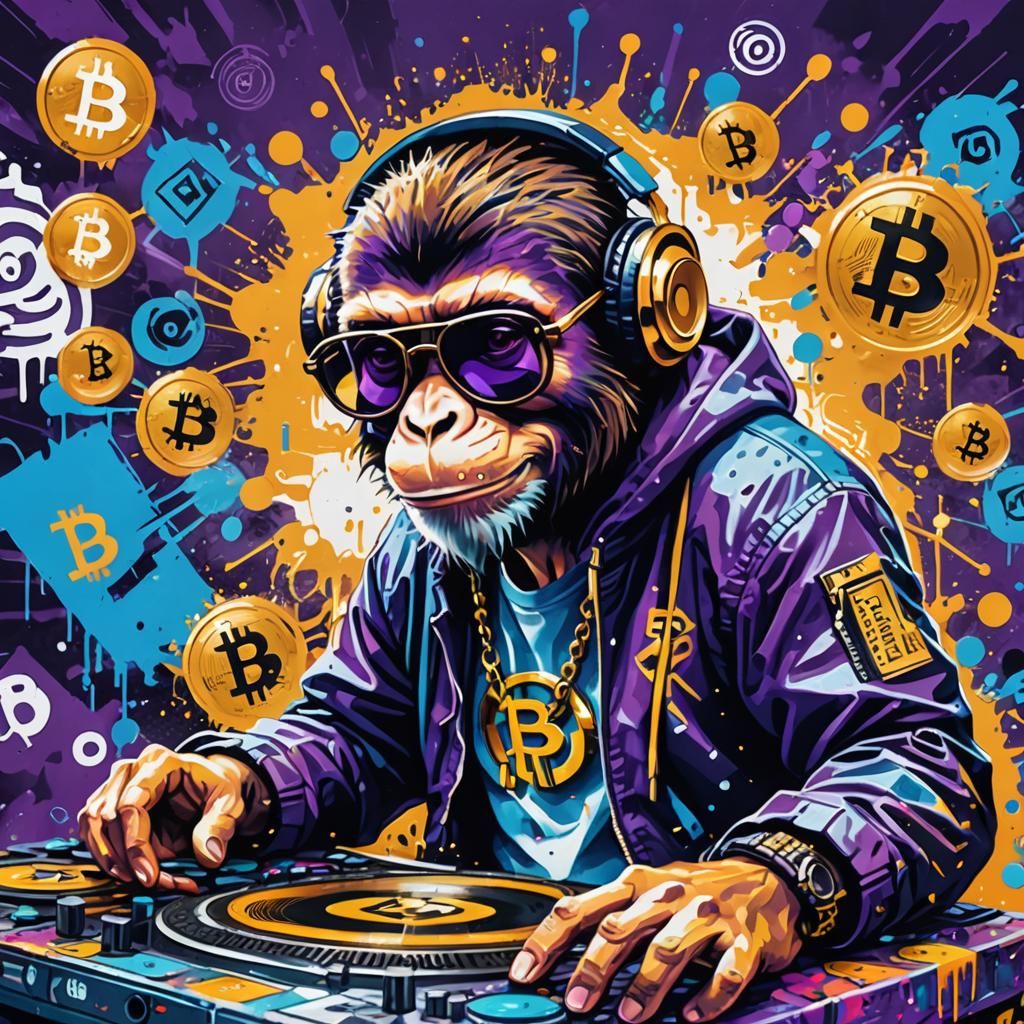 Monkey DJ Crypto Art in Graffiti Style