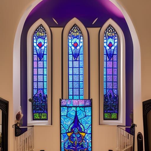 Ethereal Gothic stain glass penthouse with Cobalt blue walls...