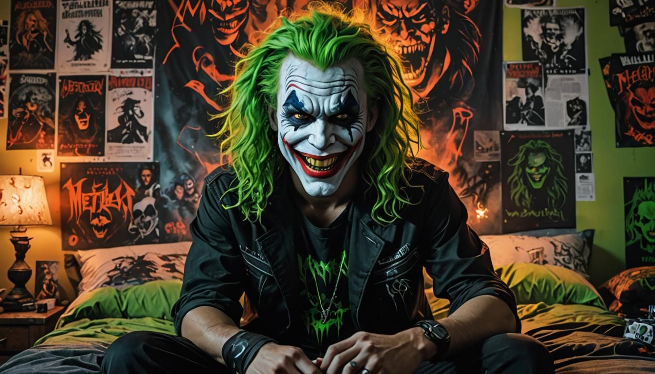 Teen with Demon Shadow in a Messy Bedroom