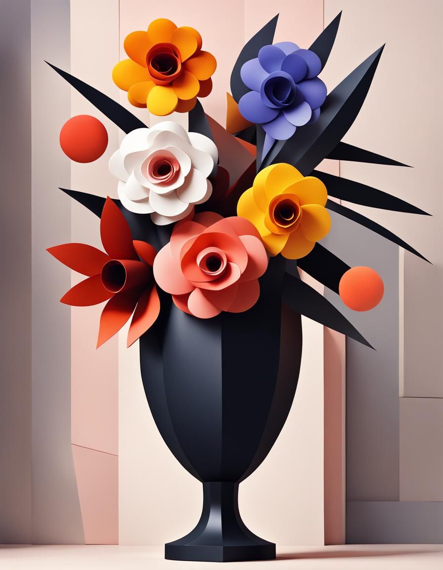 Geometric Still Life: Vase and Flower Bouquet