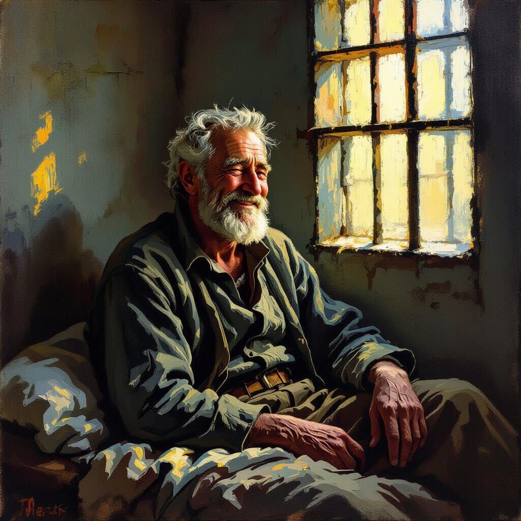 Contented Old Man in Prison, Impasto Style