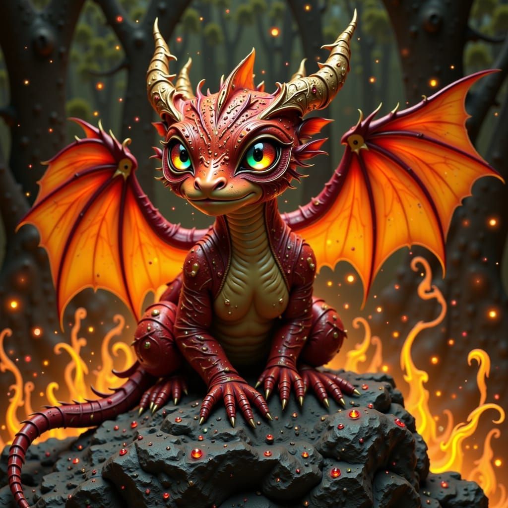 Fiery Dragon Infant in Industrial Art Nouveau Style